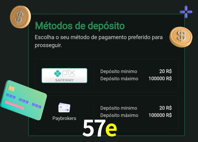 O cassino 57e oferece uma grande variedade de métodos de pagamento
